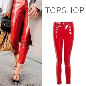 Topshop Jamie Moto Red Vinyl Jeans